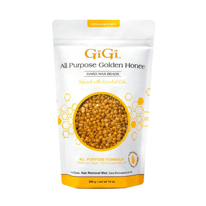 GIGI golden honee front pouch showing resealable bag and 14 oz label for easy storage