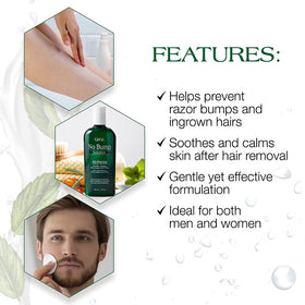 GIGI bottle staged in bathroom demonstrating convenient post-shave routine