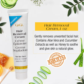GIGI Slow Grow tube detail showing soothing formula for calmer post-treatment skin
