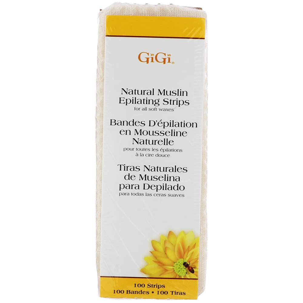 GIGI front packaging showing 100 small muslin strips for precise waxing