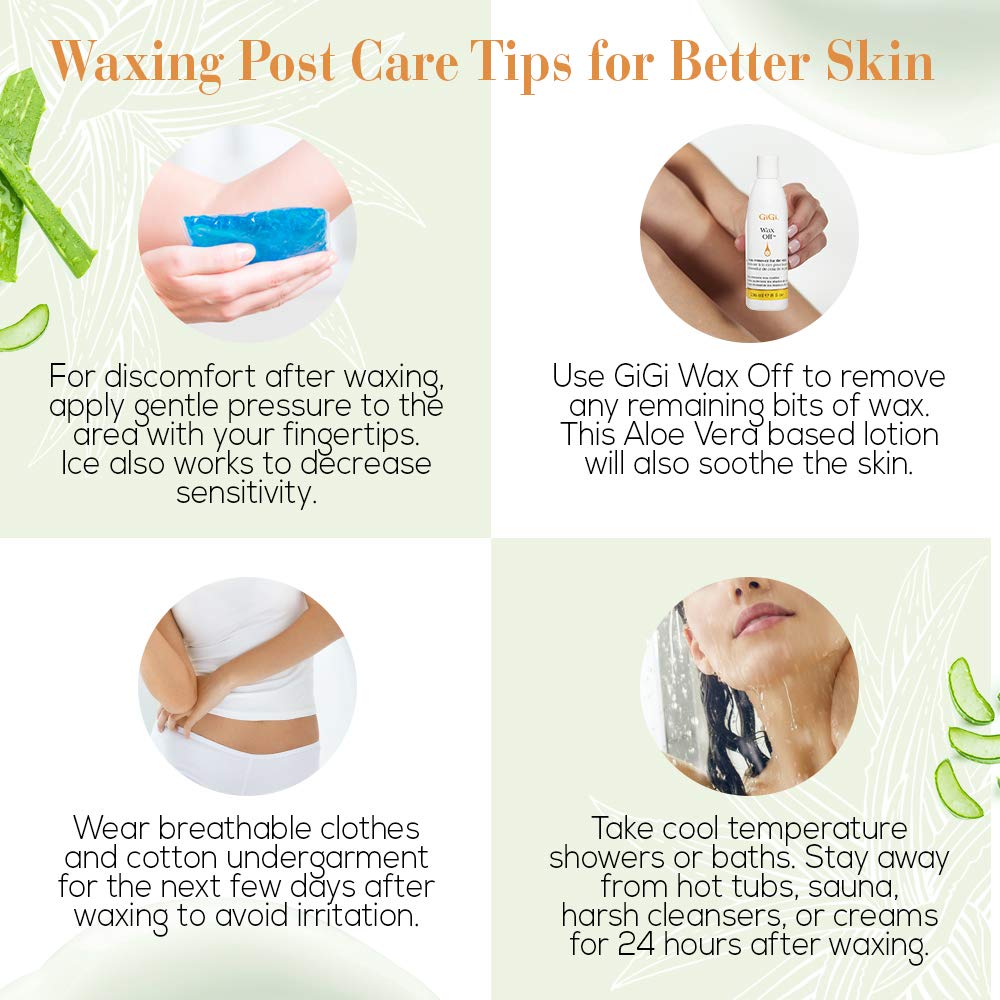 GIGI gel texture close-up highlighting smooth aloe-infused formula for fast wax removal