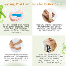 GIGI gel texture close-up highlighting smooth aloe-infused formula for fast wax removal