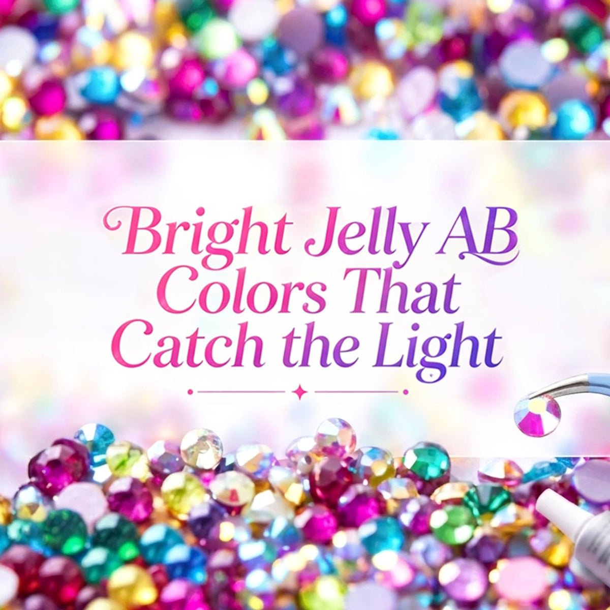 Gikboup close-up of jelly AB rhinestones showing vivid reflections