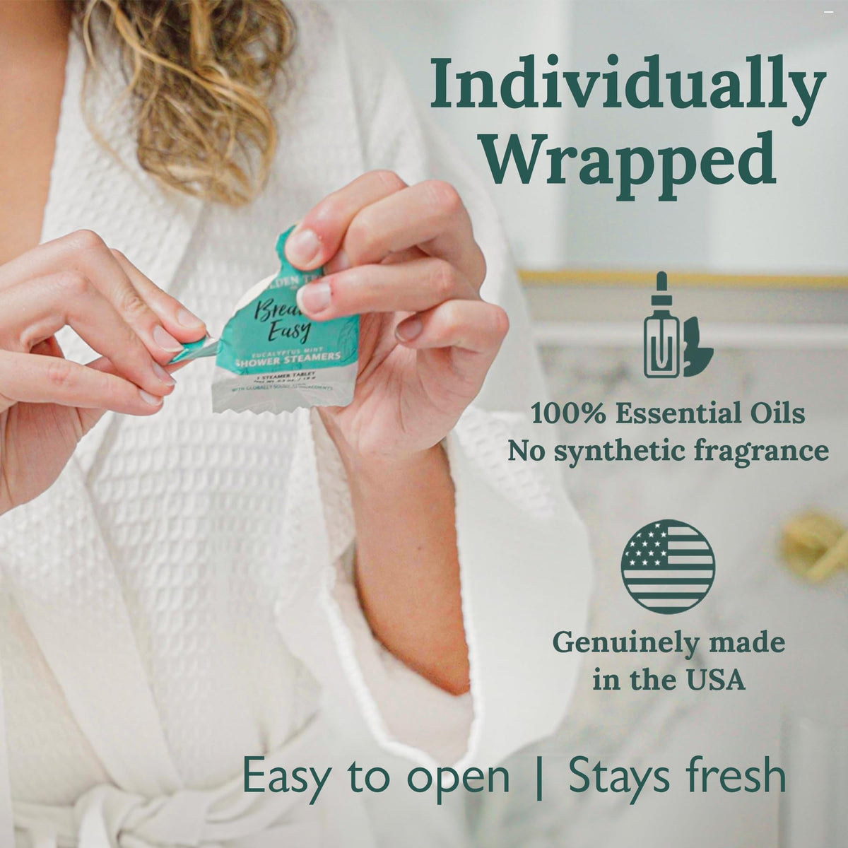 GILDEN TREE tablet dissolving in shower steam illustrating easy aromatherapy use