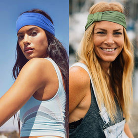 GiLi headband beside a ruler showing 5.5-inch width for full forehead coverage and control