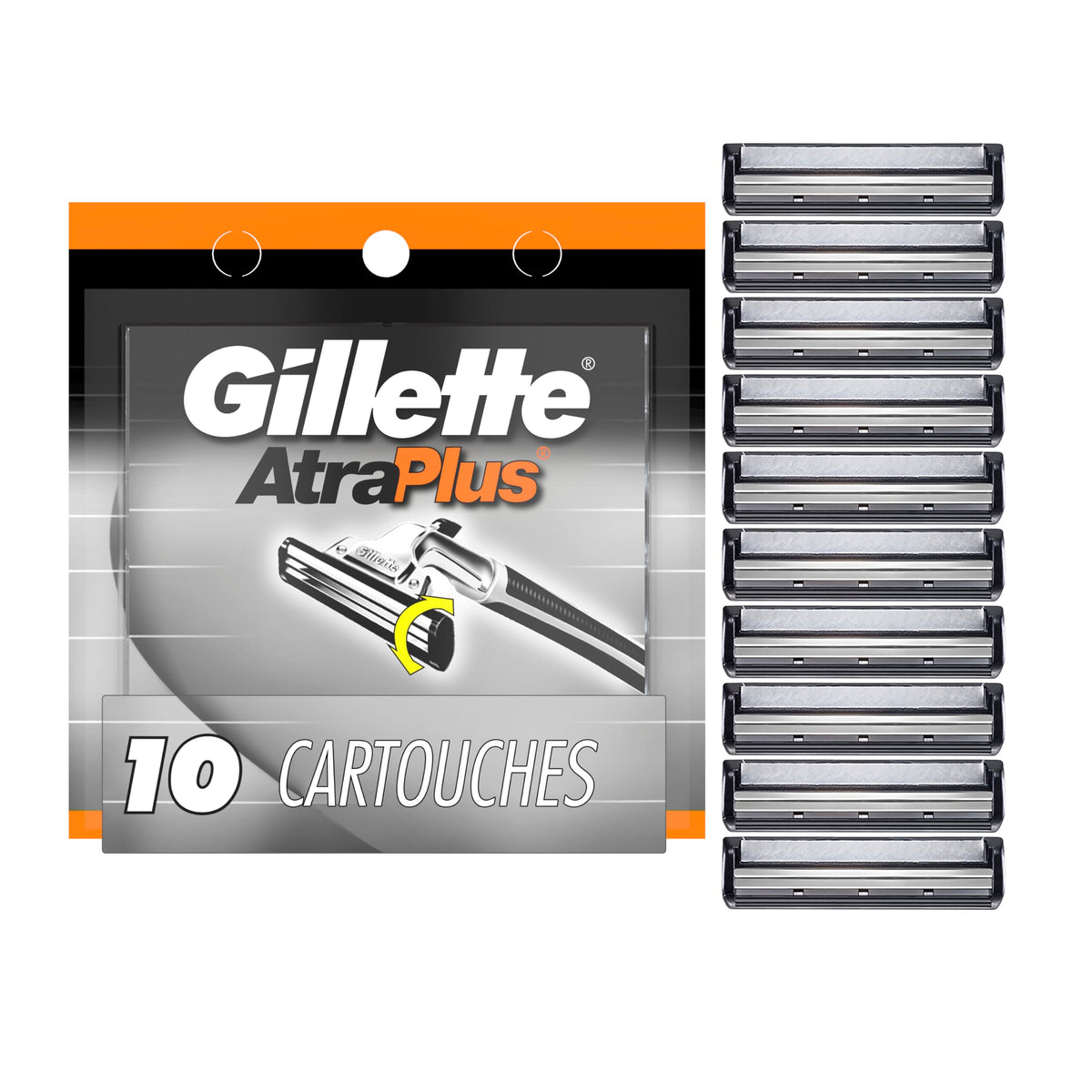 Gillette front packaging showing ten AtraPlus refills and value
