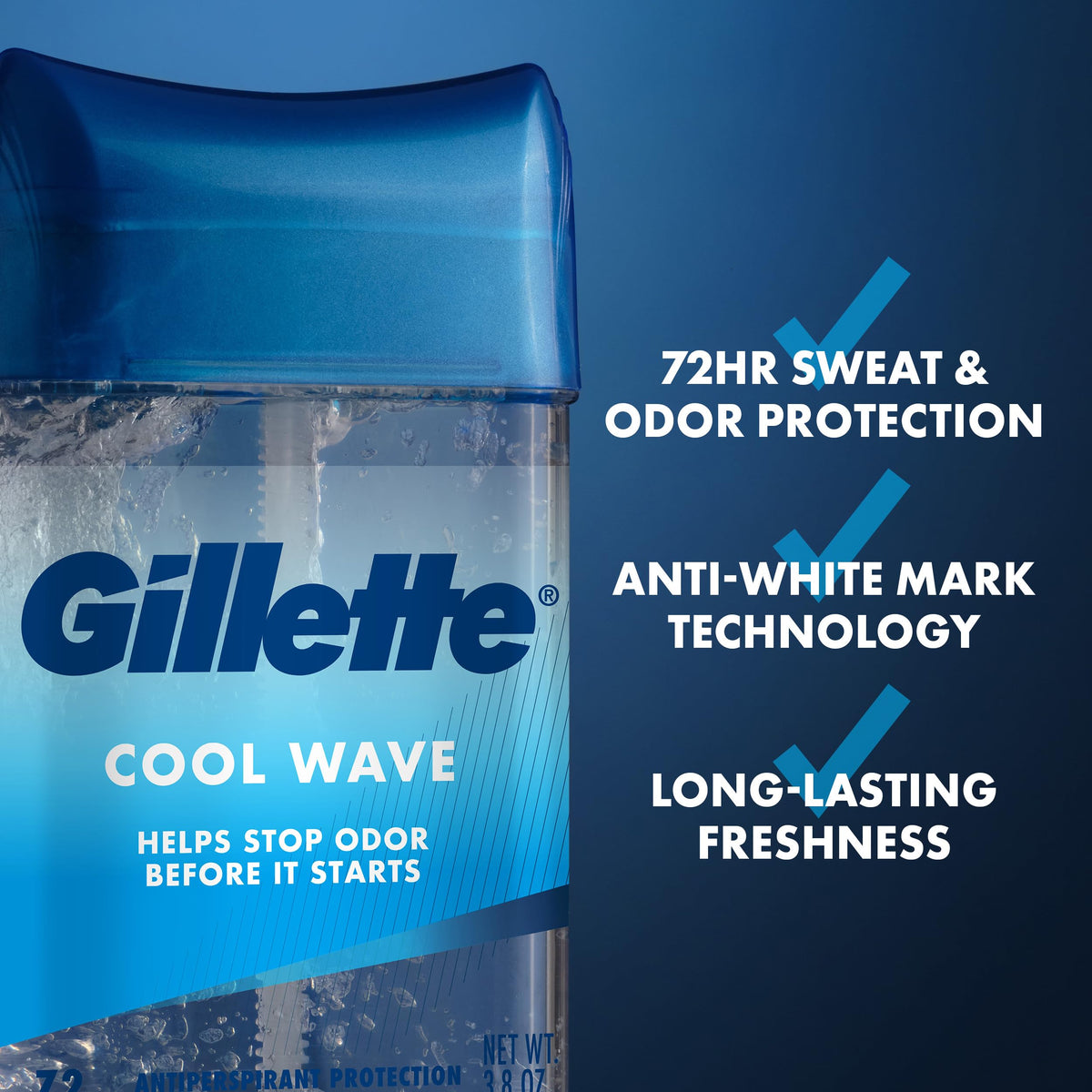Gillette clear gel application closeup demonstrating fast-drying benefit