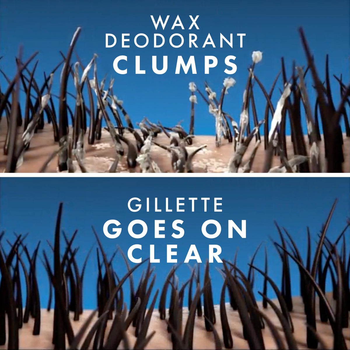 Gillette clear gel application on arm demonstrating quick-dry protection benefit