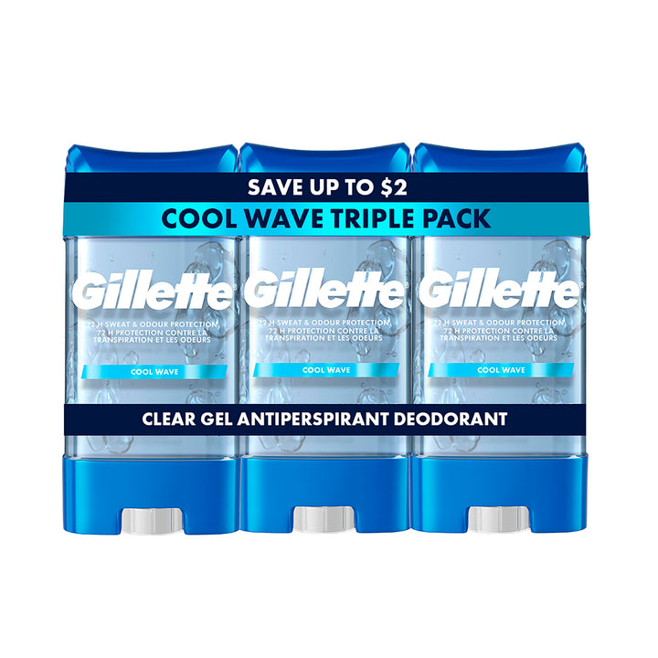 Gillette clear gel front packaging showing design and size benefit