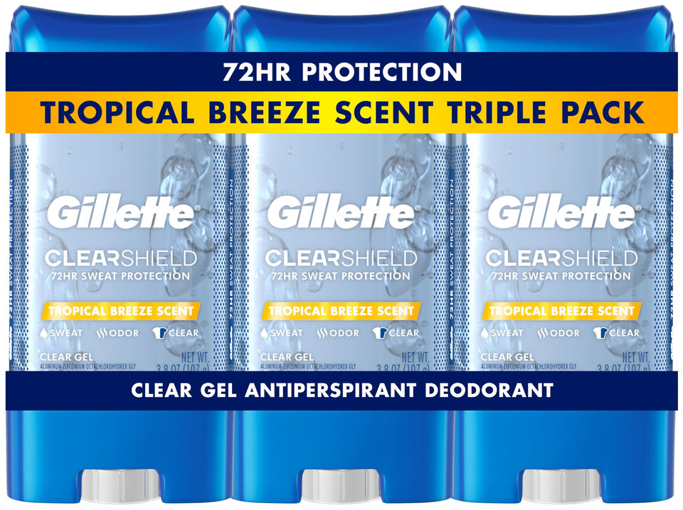 Gillette clear gel front packaging showing label and pack benefits