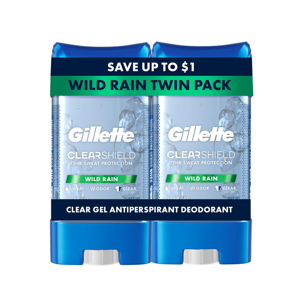 Gillette clear gel front packaging showing product benefits