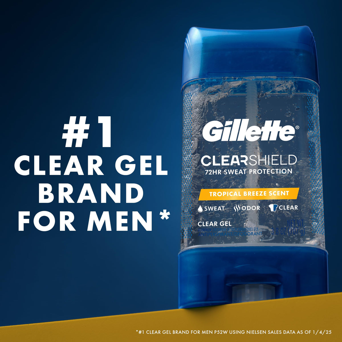 Gillette clear gel being applied underarm demonstrating quick-dry benefit