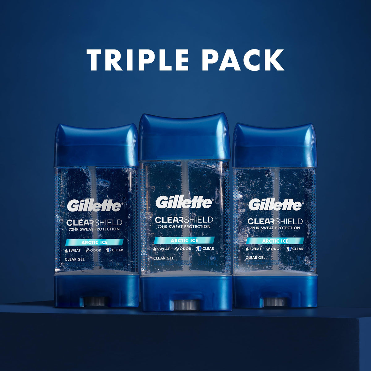 Gillette clear gel three-pack lifestyle scene with gym bag for daily use