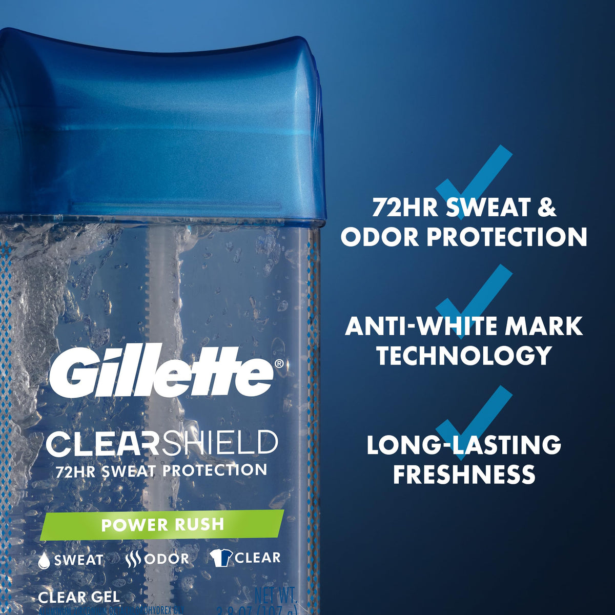 Gillette clear gel top cap and nozzle demonstrating easy access