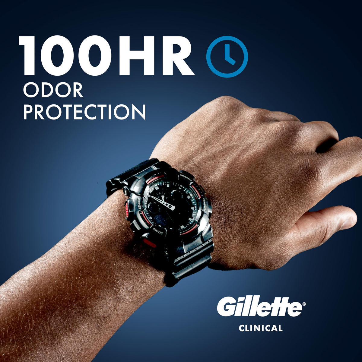 Gillette Clinical stick extended to show easy one-swipe application benefit