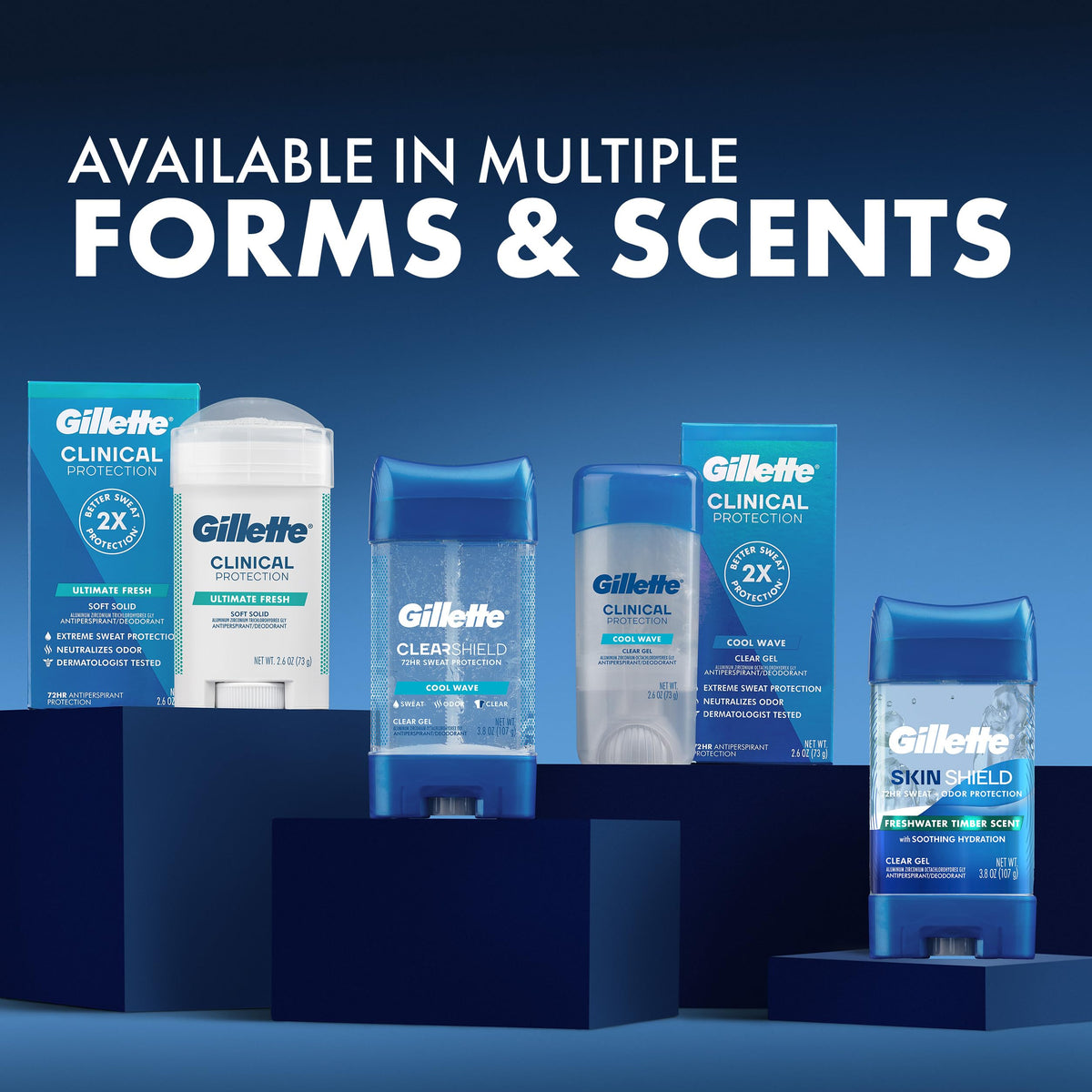 Arctic Ice scent visual with Gillette Clinical suggesting cool, subtle fragrance benefit