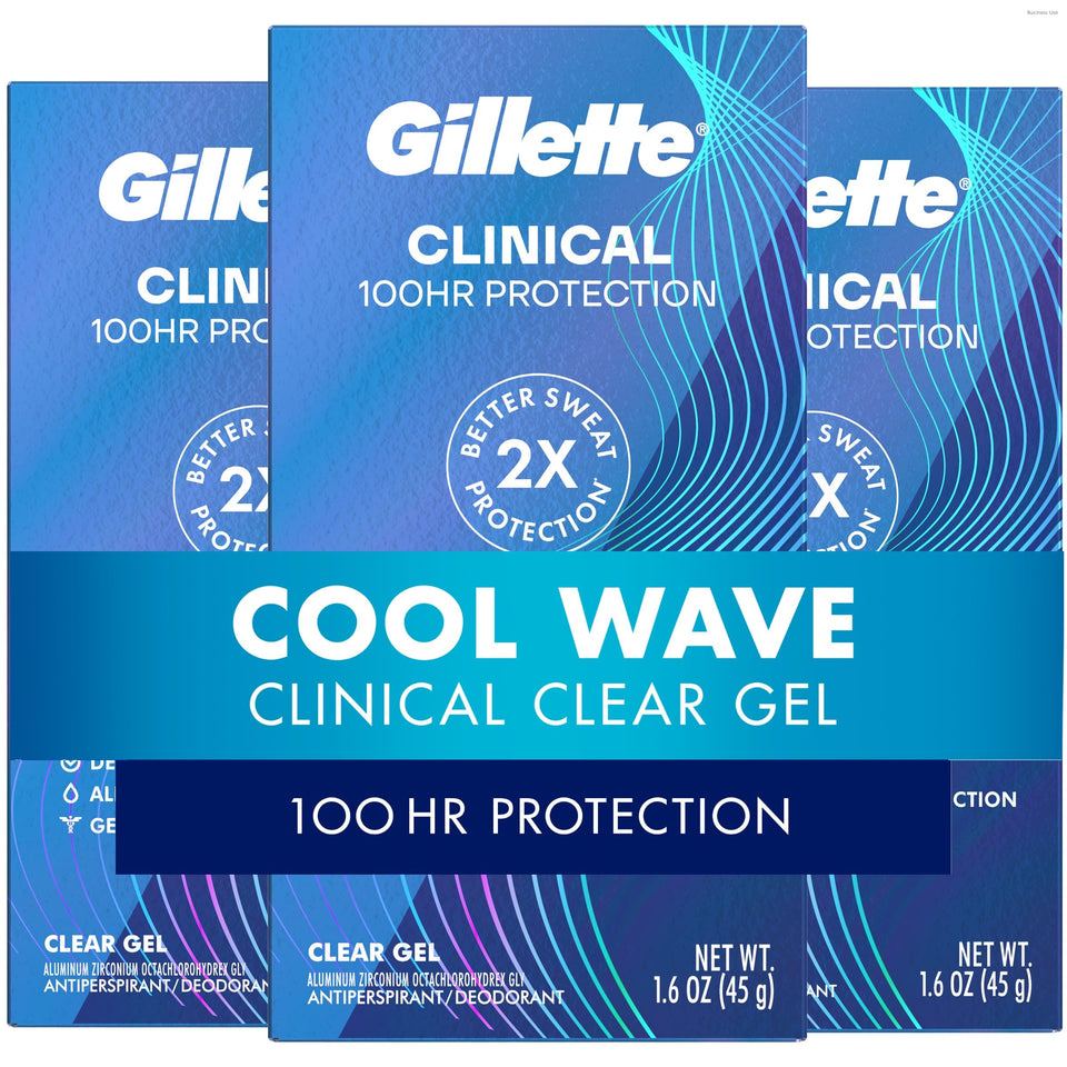 Gillette Clinical front packaging showing clear gel and cool wave scent benefit