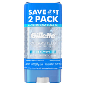 Gillette front packaging showing Cool Wave scent and 2-pack benefit