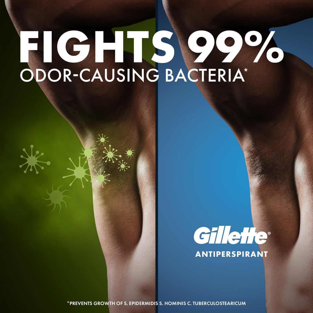 Gillette label detail highlighting clinical strength and anti-white mark technology benefit