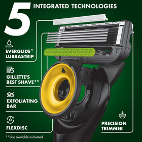 Gillette five-blade cartridge detail delivering close multi-blade performance