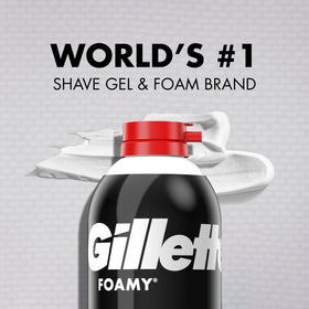 Gillette Foamy can in bathroom lifestyle setting showing everyday use benefit