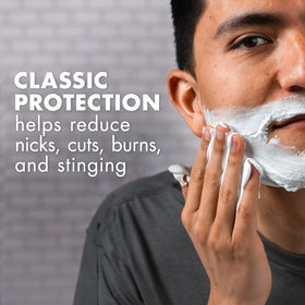 Gillette Foamy side label with ingredient and usage information benefit