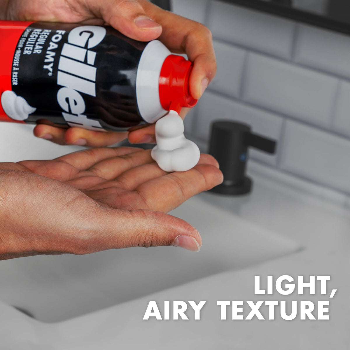 Gillette Foamy rich foam texture close-up demonstrating dense lather benefit