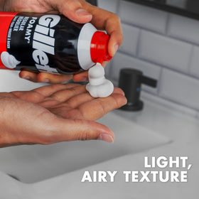 Gillette Foamy rich foam texture close-up demonstrating dense lather benefit