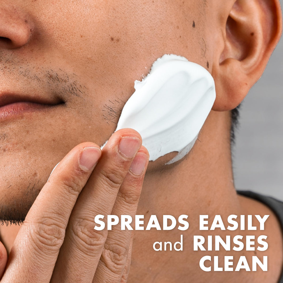 Gillette cream being worked into hand showing quick spread and buildable cushion