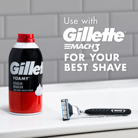Pack of 12 Gillette Foamy cans stacked for bulk supply and value benefit