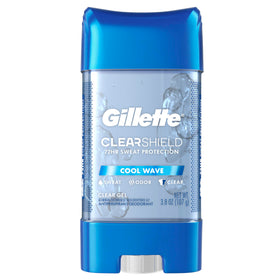 Gillette front packaging showing five clear gel sticks and benefits