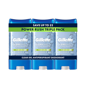 Gillette front packaging showing clear gel stick and Power Rush scent benefit