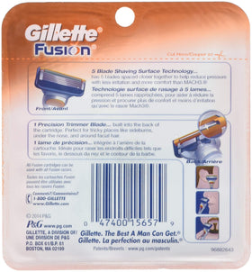 Gillette Fusion blade closeup highlighting five blades and precision trimmer for smoother shaves