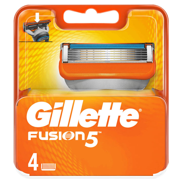 Gillette front packaging showing Fusion cartridge, clear product benefit view