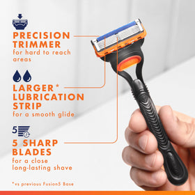 Gillette Fusion5 blades close-up showing five anti-friction blades for comfort
