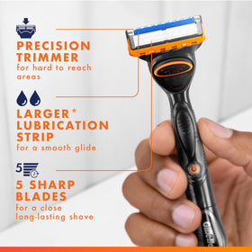 Gillette Fusion5 close-up of five blades highlighting smooth shaving performance