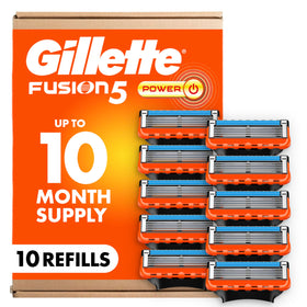 gillette Fusion5 front packaging showing 10-count pack and value