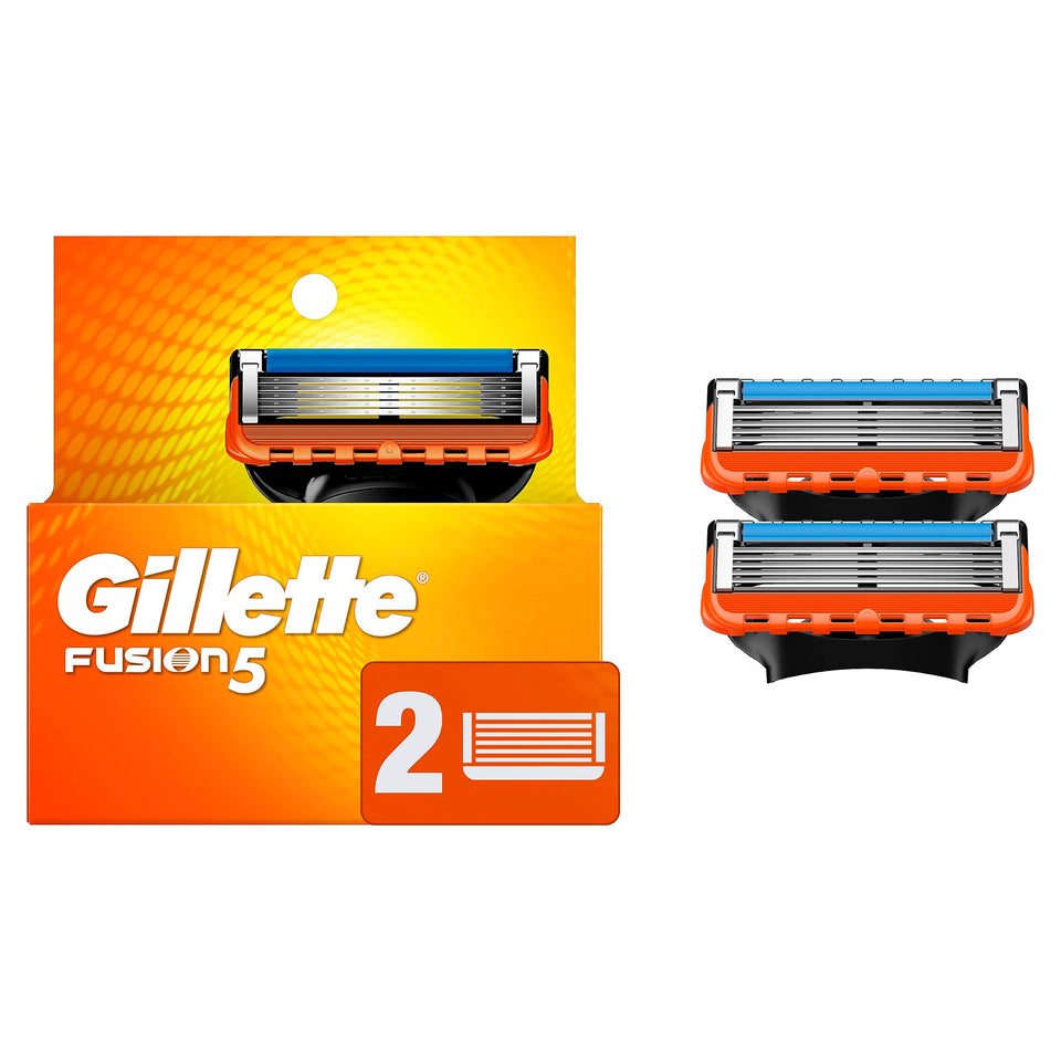 Gillette Fusion5 front packaging showing two refill cartridges and brand clarity for ease