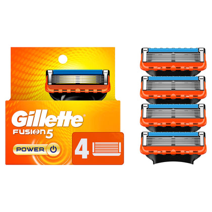 Gillette Fusion5 front packaging showing four replacement cartridges and brand