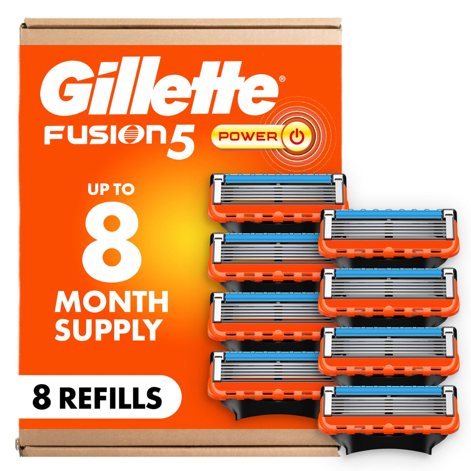 Gillette Fusion5 front packaging showing eight cartridges and brand clarity for convenience