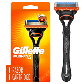 Gillette Fusion5 front view showing handle and cartridge for a closer shave