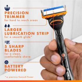 Gillette Fusion5 handle close-up highlighting textured grip for better control and comfort