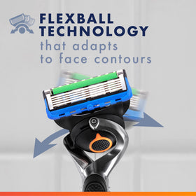 Gillette Fusion5 in bathroom setting with shaving accessories for everyday routine