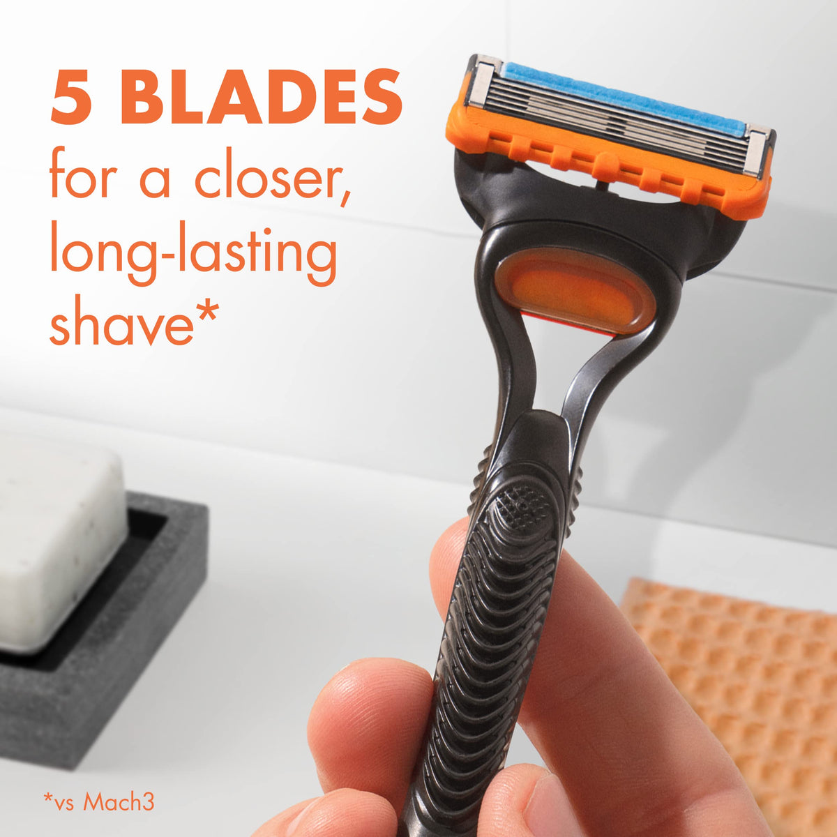Gillette Fusion5 lubrication strip closeup providing added glide and comfort