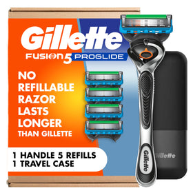 Gillette Fusion5 ProGlide front packaging showing kit contents and benefits