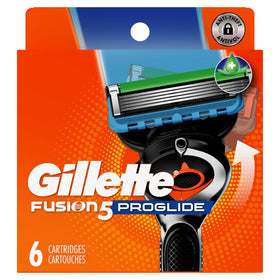 Gillette Fusion5 ProGlide pack staged in bathroom conveying everyday use convenience
