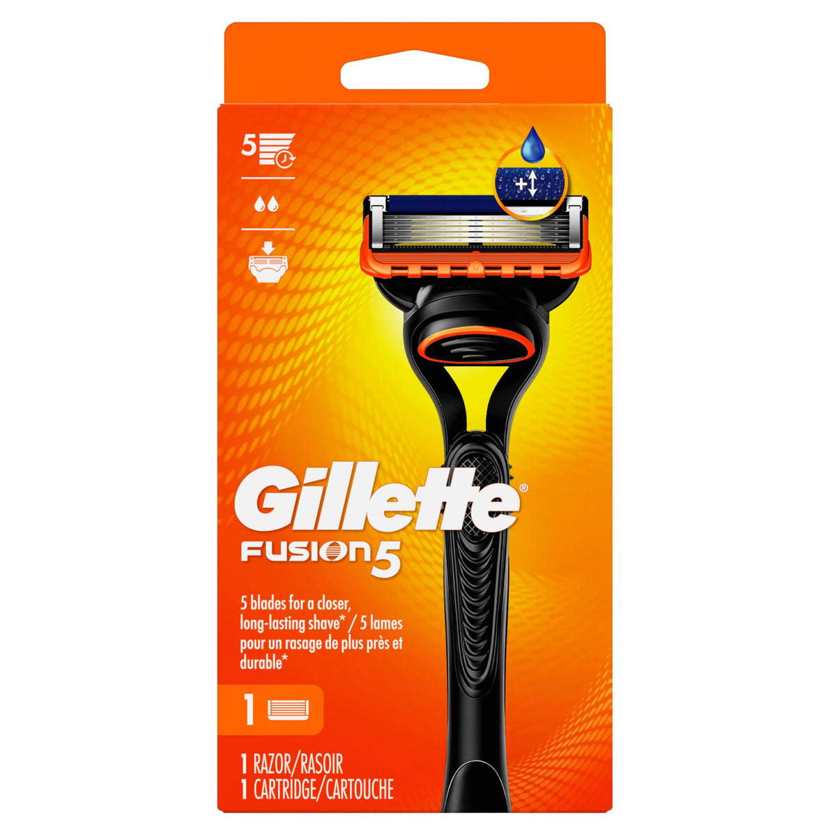 Gillette Fusion5 refill removed from packaging showing cartridge features