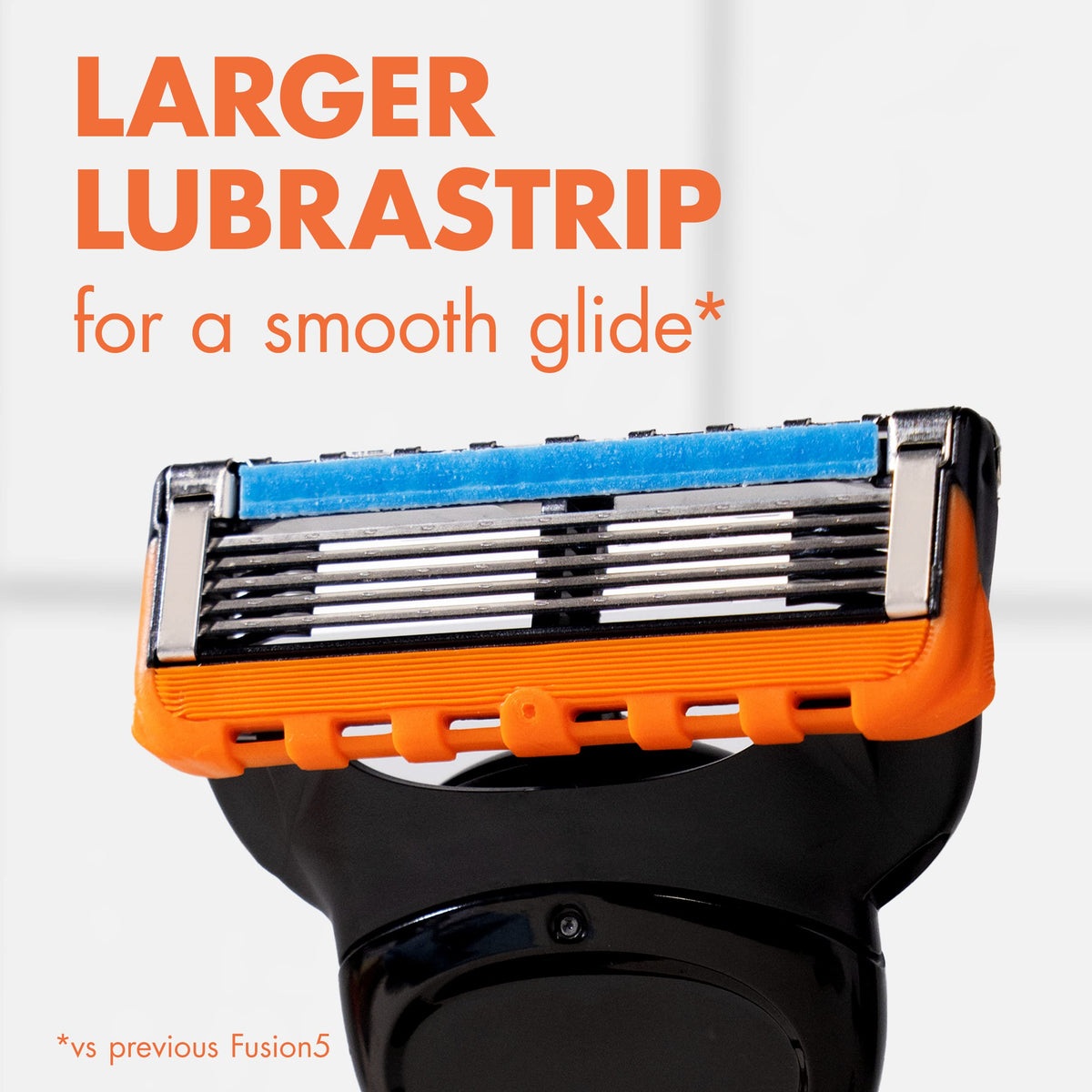 Gillette Fusion5 cartridge beside a coin showing compact size benefit
