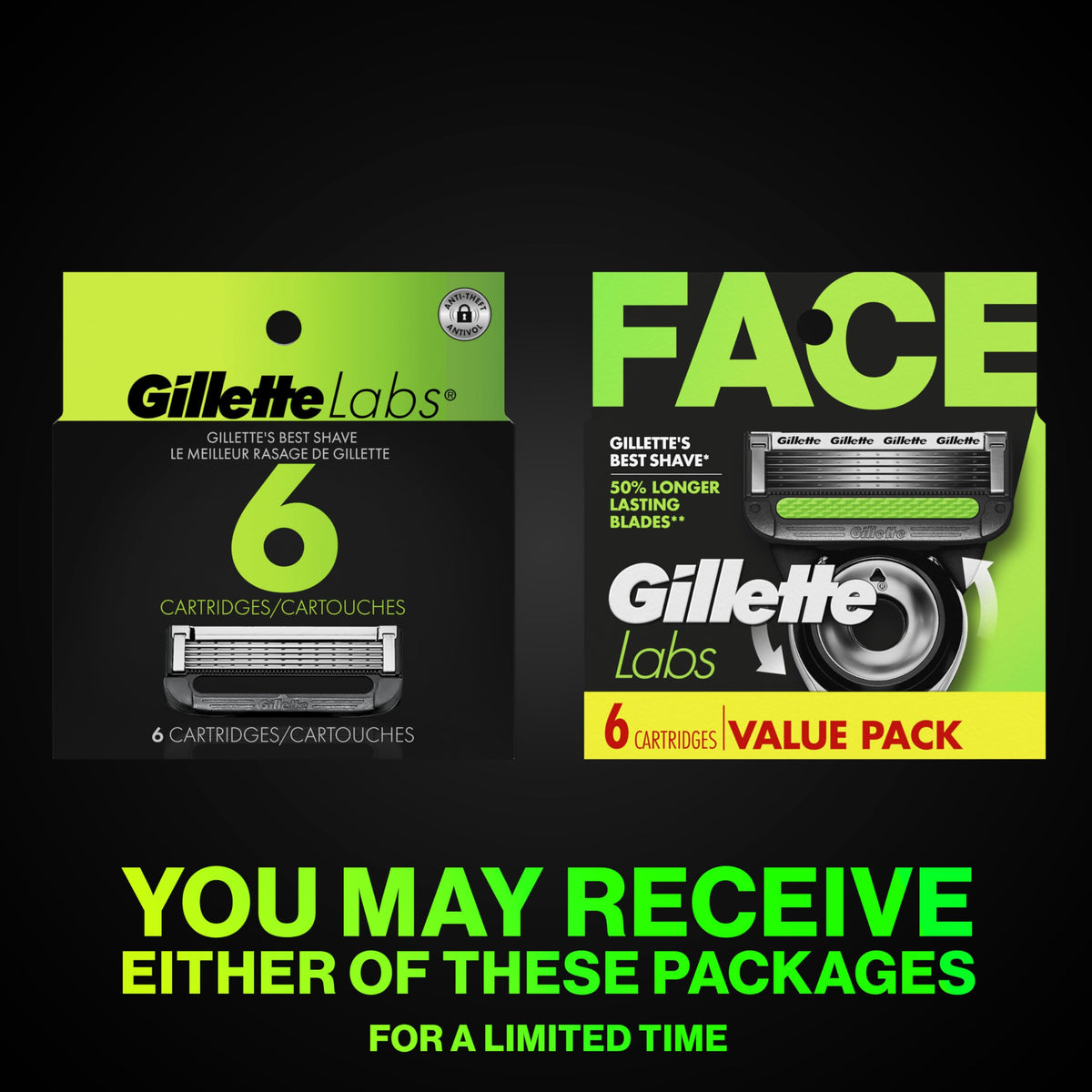 Gillette Labs close-up of five razor blades highlighting precise cutting performance