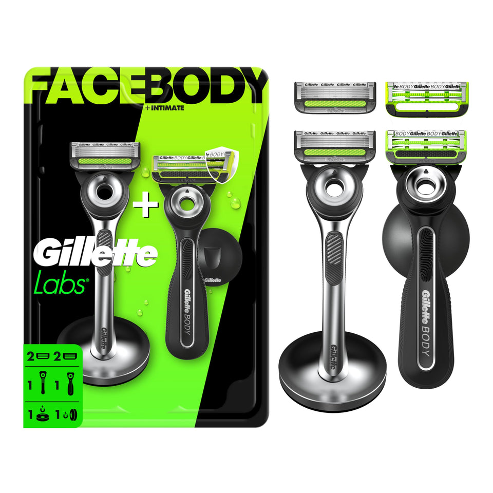 Gillette Labs face razor front view showing precise shave benefit